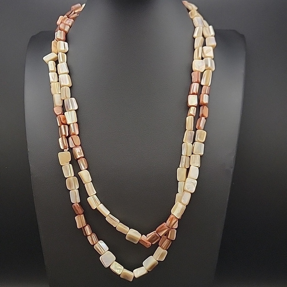 Long Continuous 76" Strand Mother of Pearl Beaded Shell Necklace Shiny Brown Tan - Picture 6 of 9